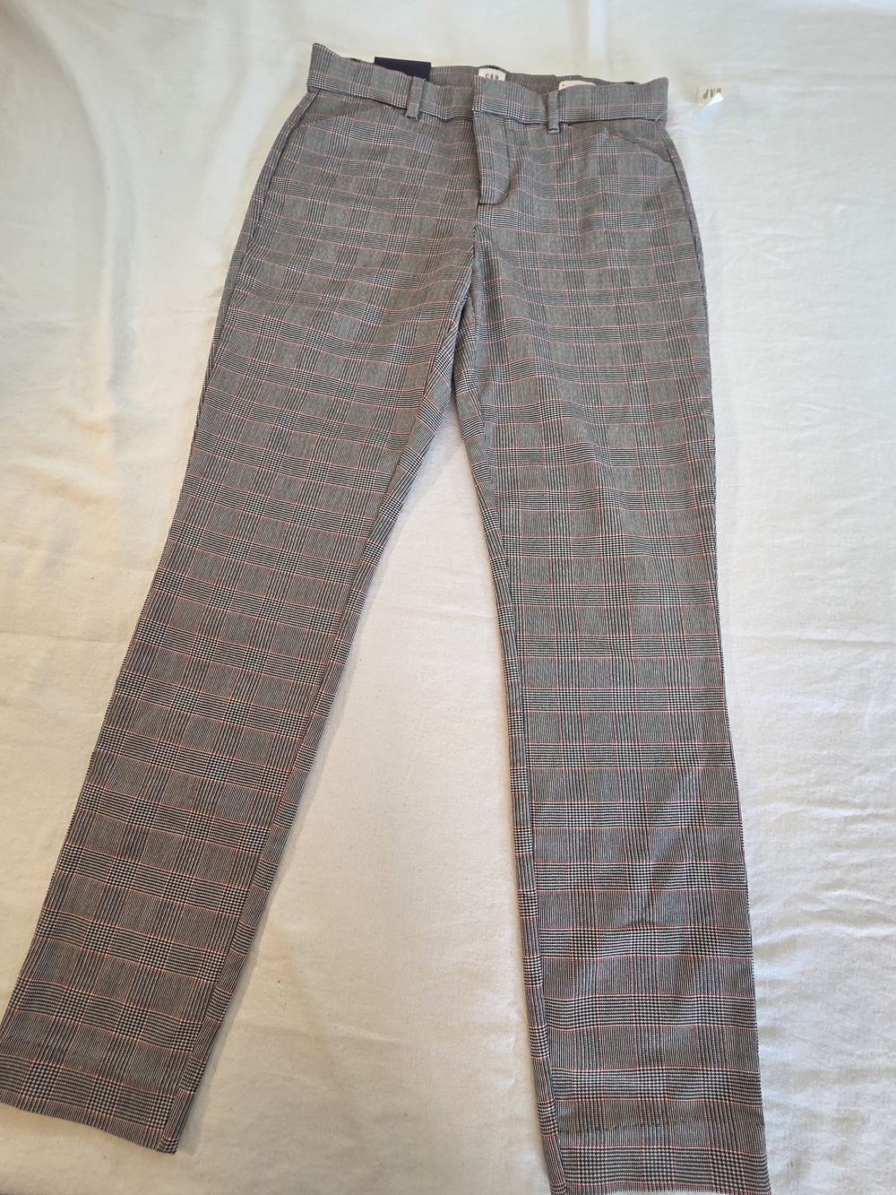 Gap Signature Skinny Ankle Plaid Dress Pants - Gray with Red Windowpane